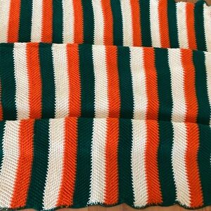 NWT Lake Harmony Rowing Club Striped Knit Blanket in Green, Orange, White 54x54
